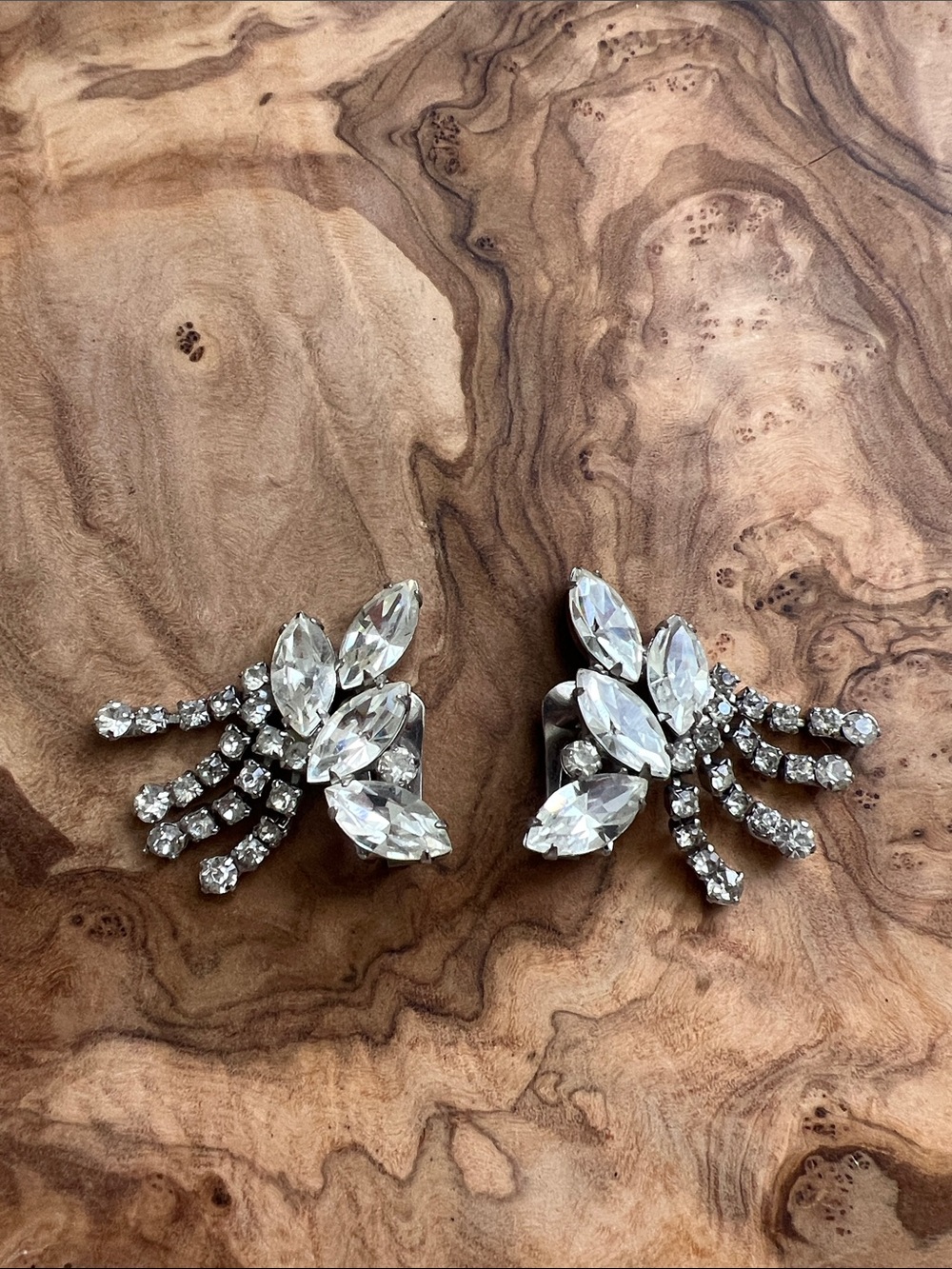 Clear Crystal Marquise Clip-On Earrings - Silver-Tone fun costume jewelry